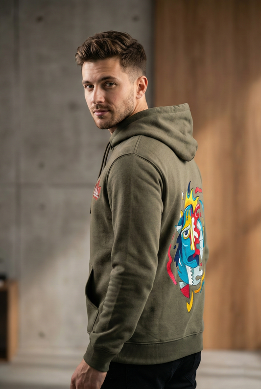 Olive Green Casual Hoodie | Abstract Illusion