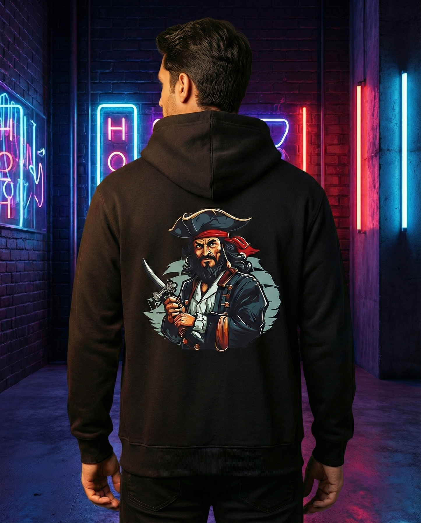 Black Baggy Hoodie | Pirate Mascot