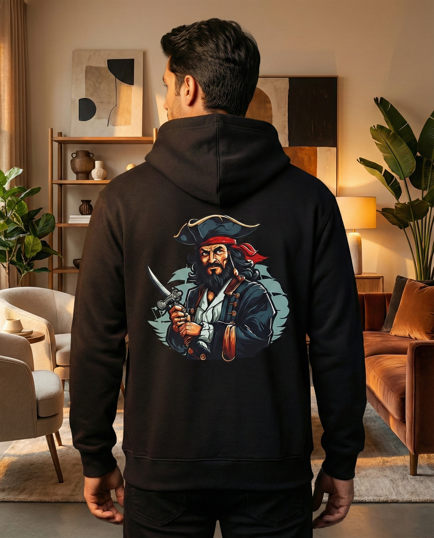 Black Baggy Hoodie | Pirate Mascot