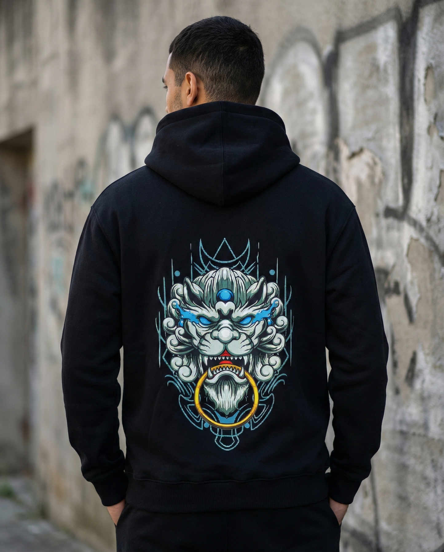 Black Baggy Hoodie | Lion Face