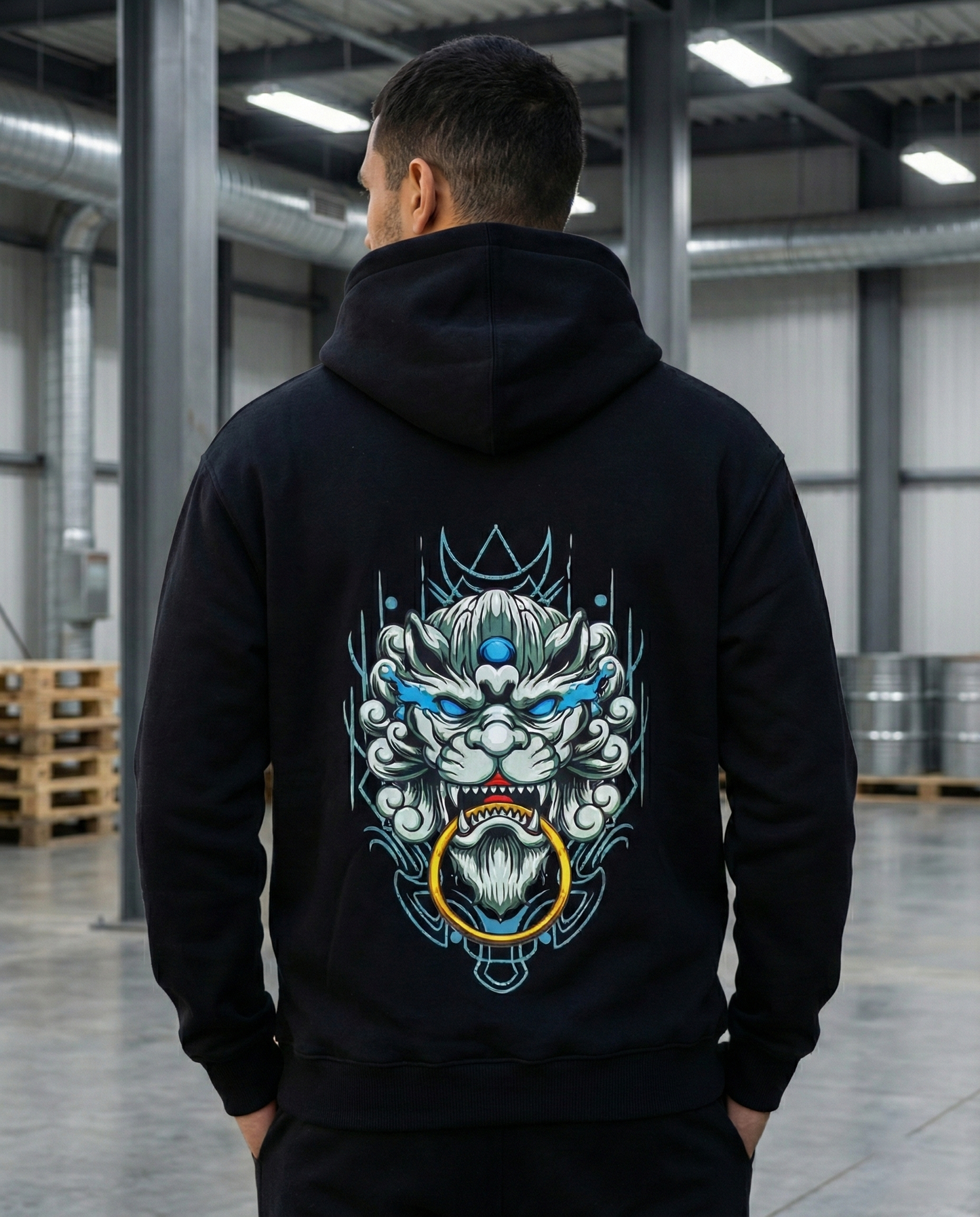 Black Baggy Hoodie | Lion Face