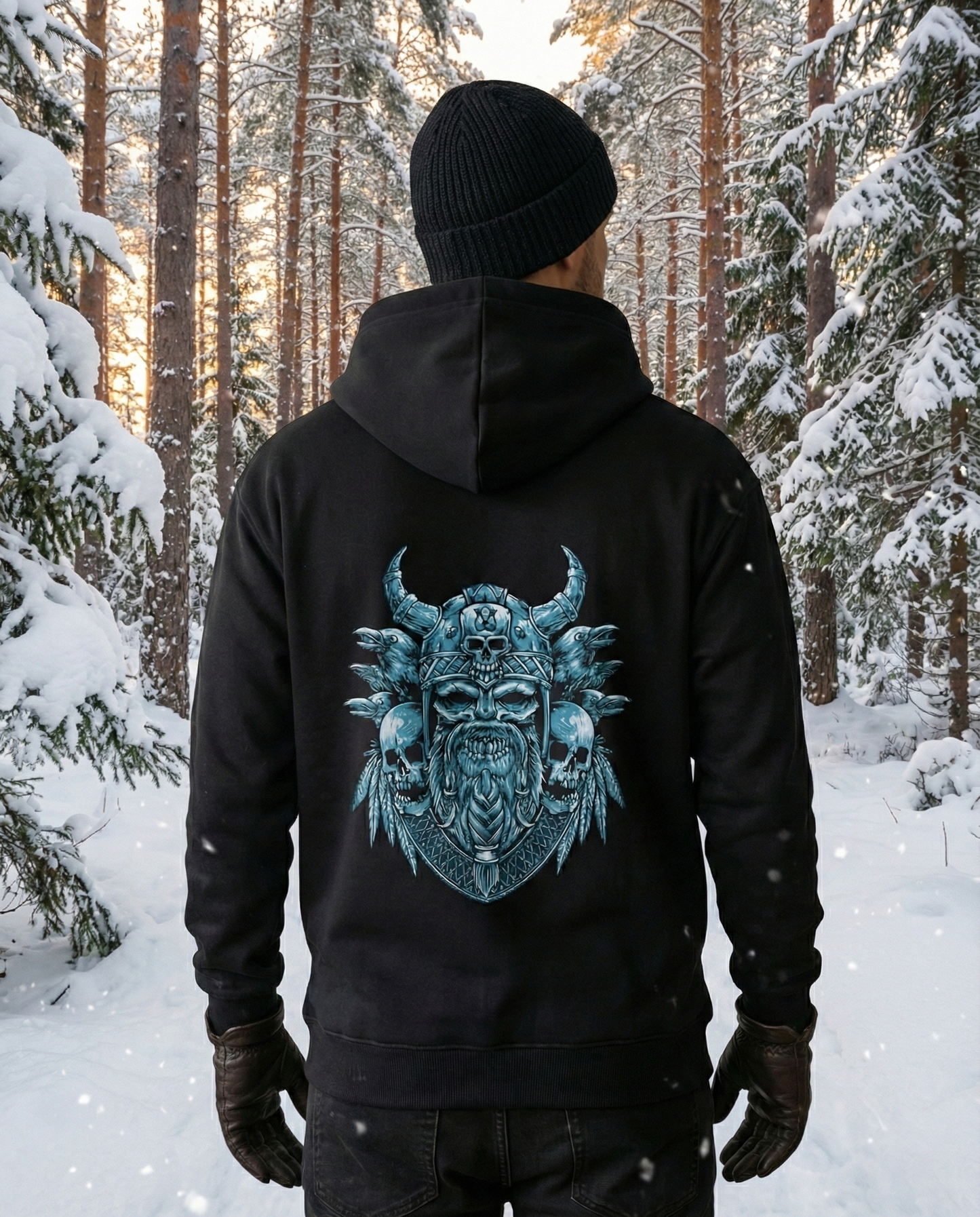 Black Baggy Hoodie | Viking Skull